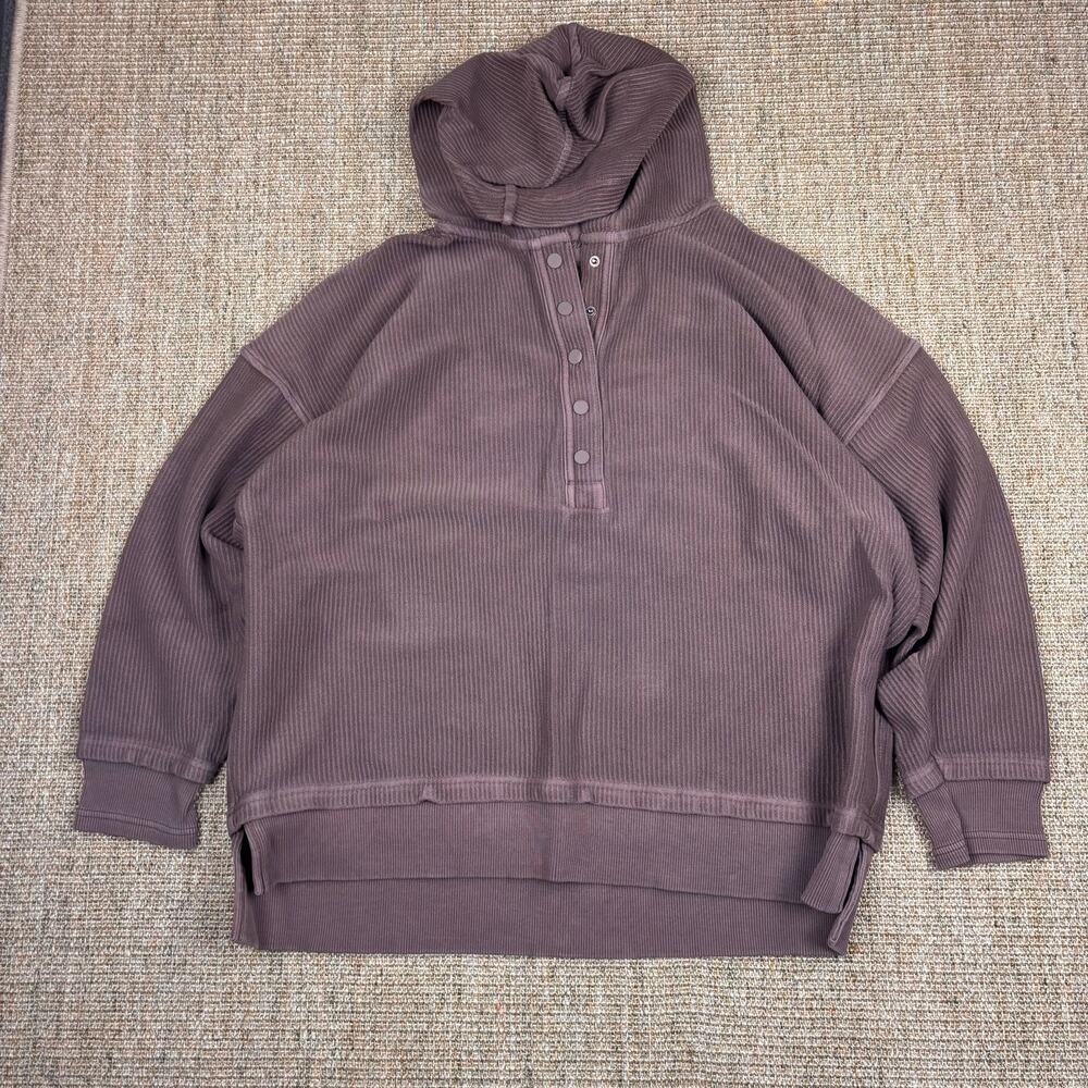 🤎 Aerie Textured Ribbed Henley Hoodie | Size M | Taupe Brown - Picture 1 of 8